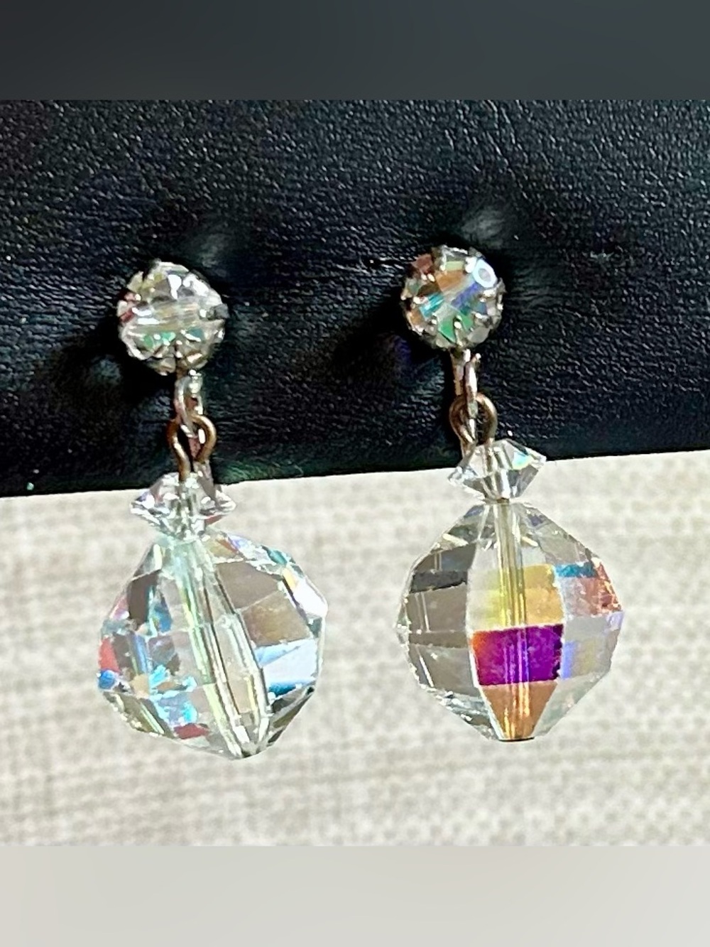 Vintage Laguna Aurora Borealis Crystal Drop Dangle Earrings
